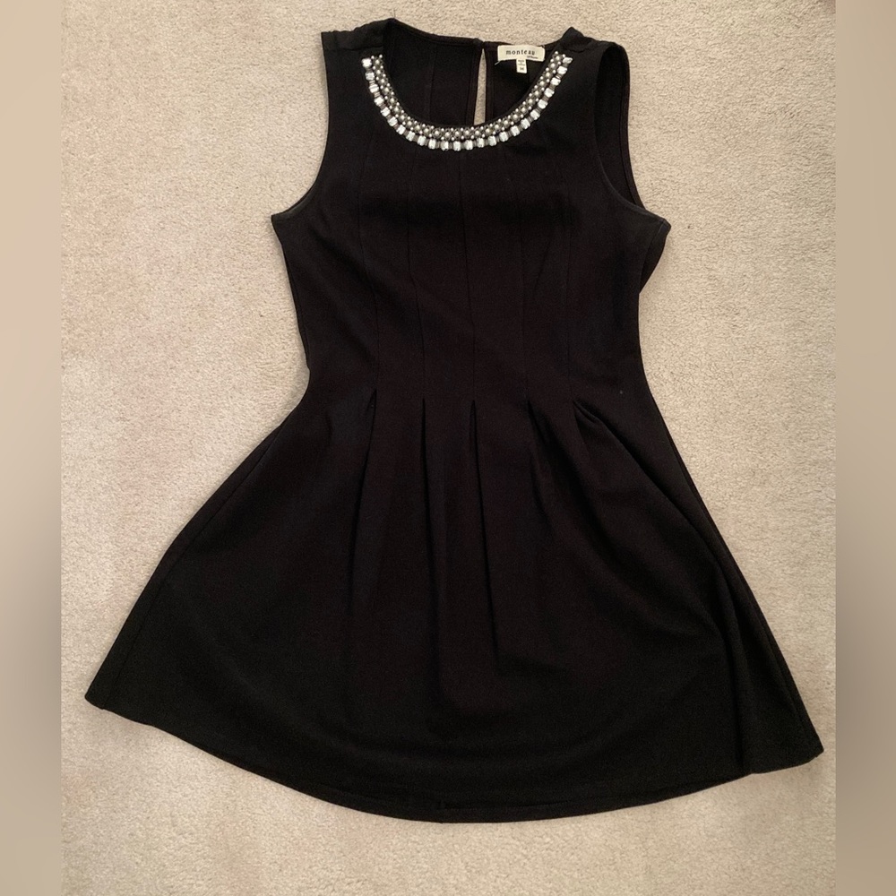 Black Fit & Flare Dress with Jewel Accent